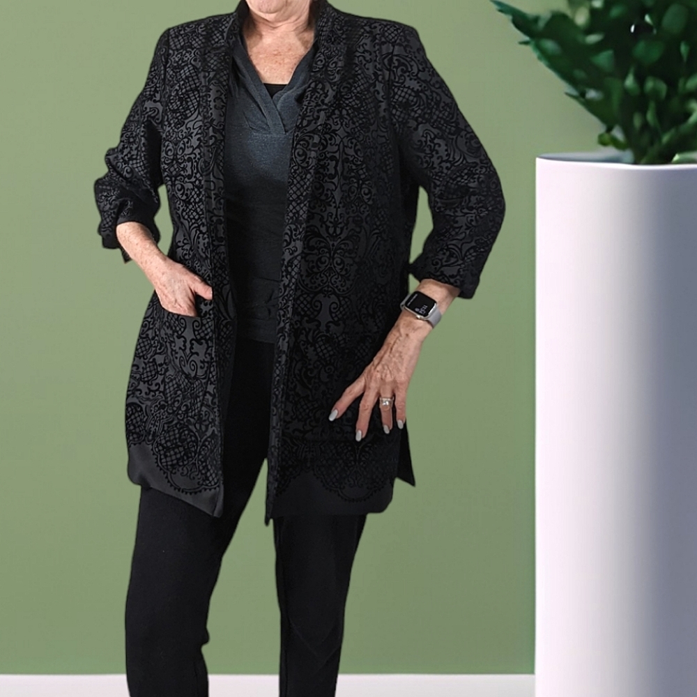 ROZ & ALI Burnout Velvet Open Coat / Blazer ~ LIKE NEW